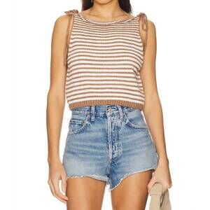 NEW FREE PEOPLE claire tank top in white praline combo